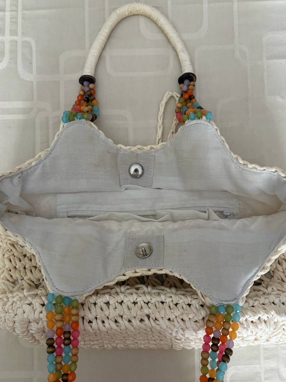 Vintage Cream Cappelli
Straworld, Inc. Crochet Tote with Colourful Beaded Handle - Picture 7 of 11